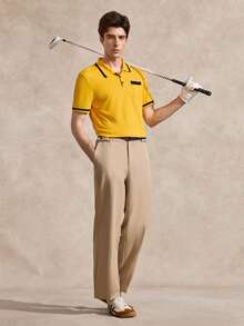 Courvante Camisa polo formal de algodón con ribete de contraste para hombre, ceremonia - Amarillo - Ver 7