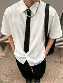 Manfinity Dauomo 休閒時尚男士純色短袖單排扣襯衫 - 白色 - 查看 1