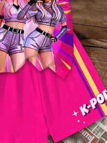Kids Young Girl Casual Minimalist Girl Group Graphic Print Colorful Short Sleeve T-Shirt And Shorts 2-Piece Set, Suitable For Summer - Multicolor - View 6