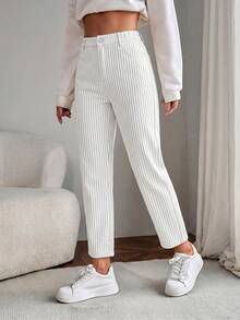 EMERY ROSE Jeans de mezclilla a rayas casuales para ir al trabajo de talla grande - Blanco y Negro - Ver 5