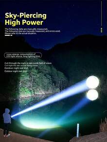 Teckwe Rechargeable Ultra-Bright LED Flashlight, Multifunctional Outdoor Portable Floodlight With Digital Display, Adjustable Zoom, Type-C Charging, Long-Lasting Camping Emergency Light, Ideal For Camping, Fishing, Hunting And Emergency Situations.(1200mAh) - Multicolor - View 7