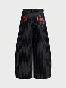 SWAVVY Men's Fashion Striped Loose Fit Long Pants - Black - View 2