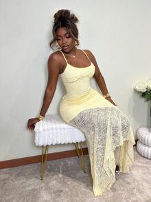 Mariisbox Women's Spring/Summer Vacation/Wedding Season Asymmetrical Lace Vest With Sheer Hem And Low Waist Fish Tail Ruffled Skirt 2-Piece Set Elegant - Apricot - View 5