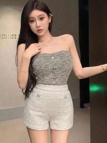 DAZY 素色直筒高腰口袋百褶優雅老錢風夏季女款短褲 - 米色 - 查看 6