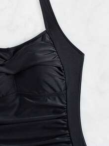 SHEIN Swim 女式連身掛脖泳衣 - 黑色 - 查看 10