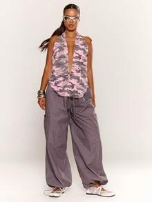 MUSERA Multicolour Chiffon Camo Cowl Neck Backless Top - Multicolor - View 2