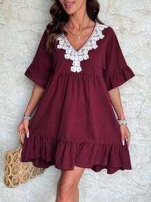 Holdful Holdful Women's Summer Short Sleeve Printed Vacation Casual Boho Dress Burgundy - Burgundy - View 7