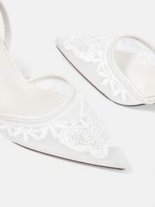 CUCCOO HITCHD Summer New Flower Embroidery Lace Sequins Pointed Wine Glasses Heel Elegant Romantic White Mesh Ladies High Heel Sticks Bridal Shoes Dating Wedding - White - View 4