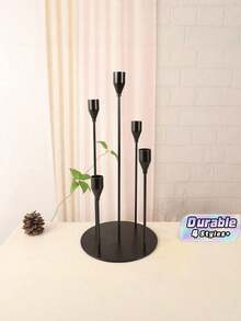 1pc Elegant And Slender Five-Arm Candlestick, Romantic Metal Long-Handled Candlestick, With Widened Base To Prevent Tipping, Romantic Valentine's Day Decoration Candlestick, Elegant Centerpiece For The Dining Table - High Stability Model - View 1