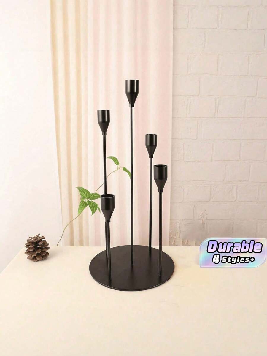 1pc Elegant And Slender Five-Arm Candlestick, Romantic Metal Long-Handled Candlestick, With Widened Base To Prevent Tipping, Romantic Valentine's Day Decoration Candlestick, Elegant Centerpiece For The Dining Table - High Stability Model - View 1