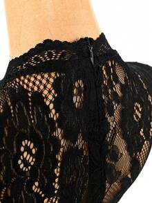 SHEIN Raffinéa Women's Elegant Lace Sexy Sheer Black Tank Top - Black - View 3