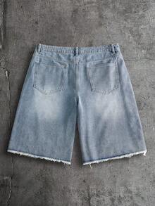 AXEPEAK Men's Black Washed Rhinestone Studded CraftsmanshipBermuda Shorts - Light Wash - View 3