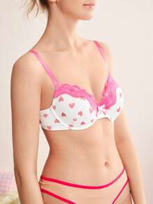 Eraneu Sujetador con aros de moda y lindo con contraste de corazón rosa & blanco 1 pieza - Blanco - Ver 7
