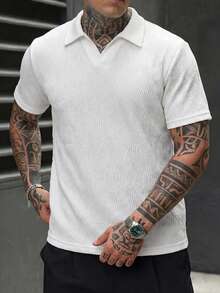 Manfinity Homme Men's Business Casual Solid Color Short Sleeve Polo Shirt - White - View 3