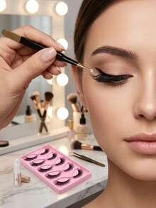 New Cat-Eye False Eyelashes, 3D Natural Translucent Strip Lashes, Fluffy And Soft Crisscross Design, 5 Pairs, Manga Style False Eyelashes, Delicate Natural Lash-Like Effect, For Eyelash Extensions And Makeup. - Black - View 3