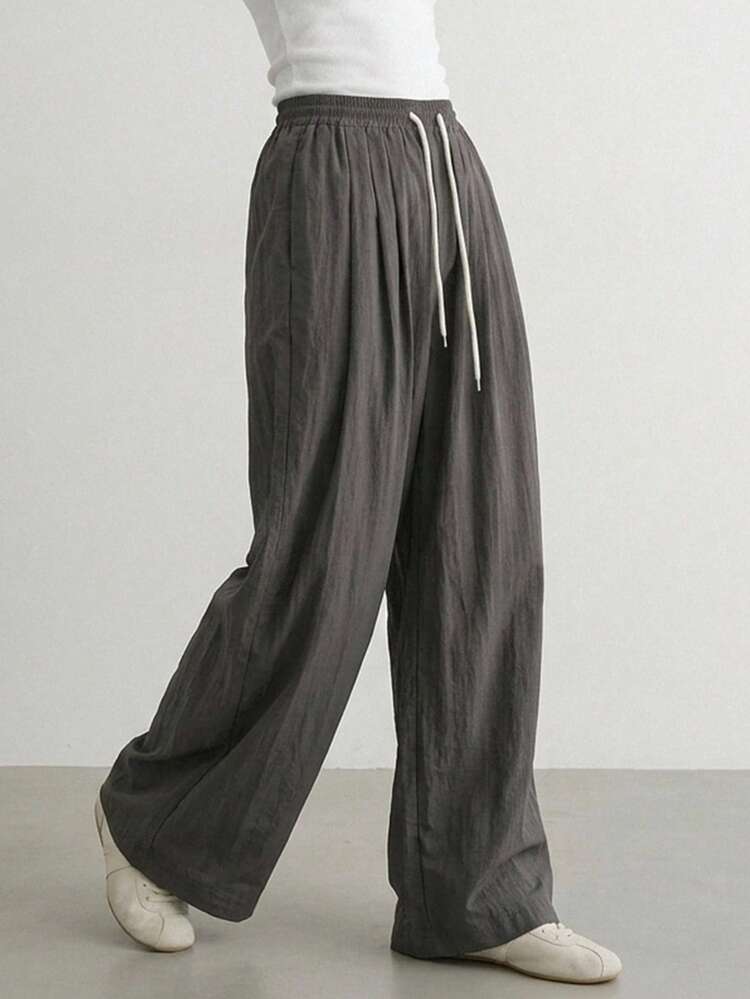 FRIFUL Pantalones Largos De Pierna Recta Sueltos Para Mujer Con Cordón Ajustable - Gris - Añade 2