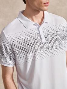 Courvante Men's Button-Down Short-Sleeved Printed Design Slim Fit Business Mature Style Polo Shirt - White - View 6