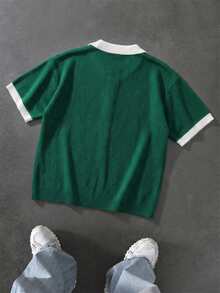 EGENSIO Top de punto de manga corta con bloques de color para hombre - Verde Oscuro - Ver 2
