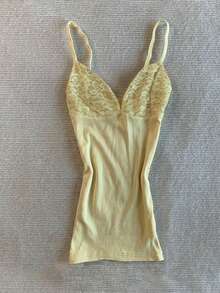IslaSuriya Lace Patchwork Fitted Women's Camisole - Yellow - View 1