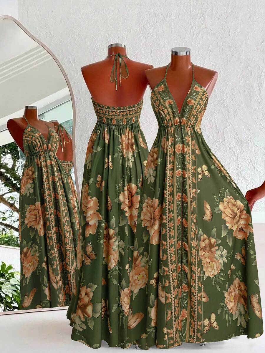 Sweetra Bohemian Style Printed Beach Spaghetti Strap Dress - Multicolor - View 1