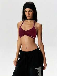 Glamine Letter Print Backless Fashion Camisole & Tank Top, Summer Sportswear - Burgundy - View 6