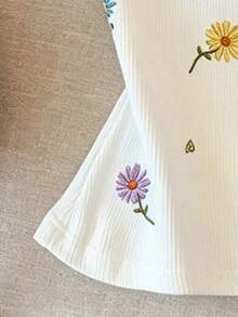 Resyla 女款花卉刺繡圖案格紋拼接配色休閒百搭日常出遊掛脖綁帶上衣 - 彩色 - 查看 3