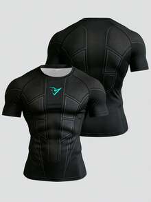 GymBeat Men's Geometric Print Raglan Short Sleeve Sports T-Shirt, Gym - Black - View 7