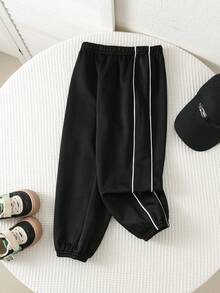 SHEIN Young Boys Casual College Kids Comfortable Street Loose Practical And Versatile Pleated Sweatpants Winter - Black - View 4