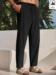 HIMLAND Men's Woven Fashion Daily Young Casual Business Solid Color Long Pants - Black - View 1
