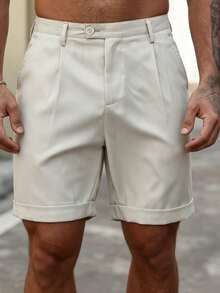 Manfinity Homme Pantalones cortos casuales de verano para hombres de unicolor con bolsillo y botones delanteros - Albaricoque - Ver 6
