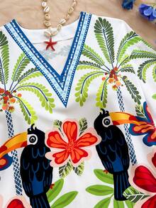 Soleia Women's Tropical Print Shirt Shorts 2 Pieces Set For Vacation Beach Vacation White Summer Tropical - Multicolor - View 4
