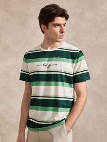 Courvante Men's Casual Colorblock Striped Short Sleeve T-Shirt, Summer - Multicolor - View 4