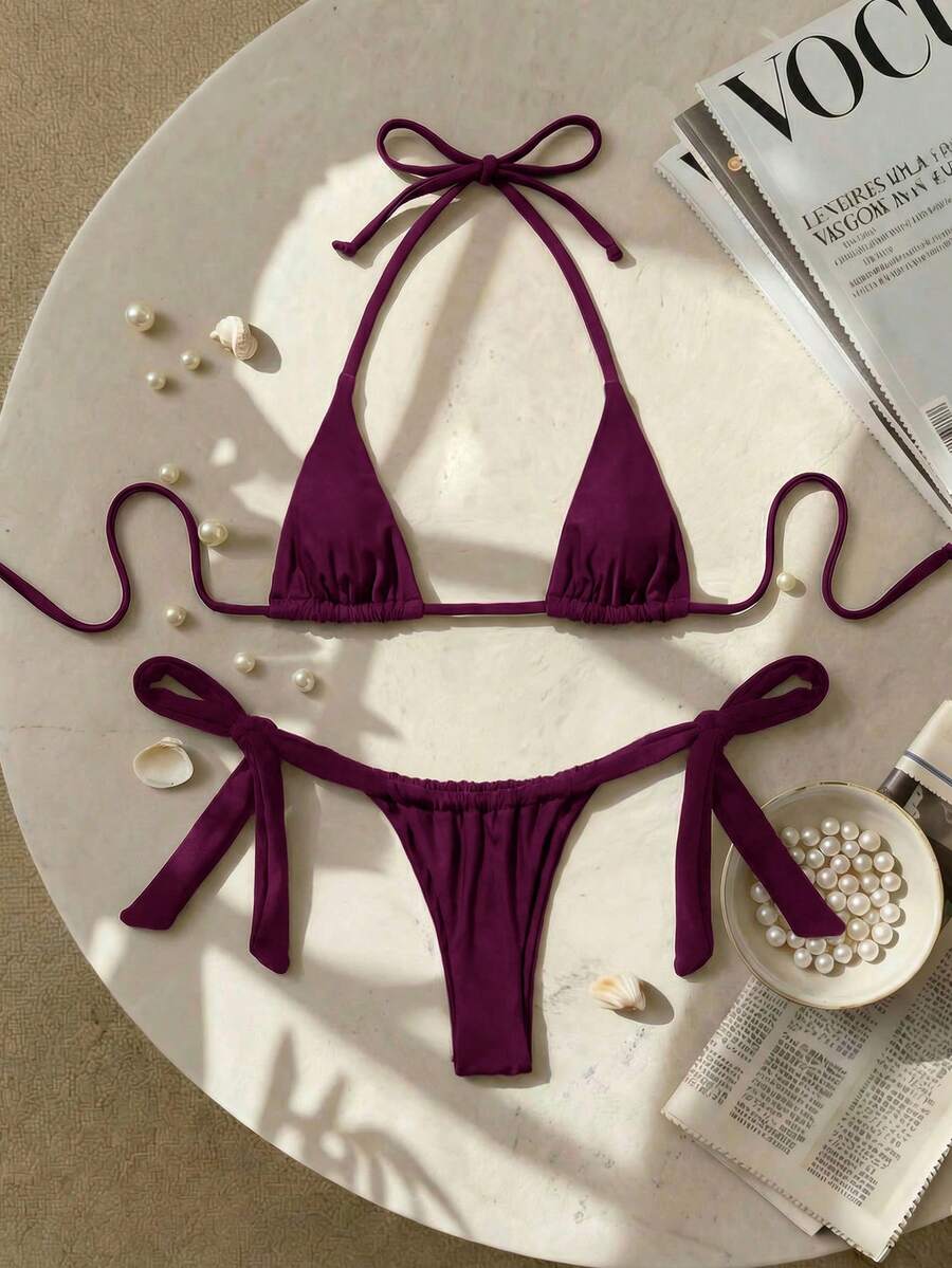 Swim SXY Set Bikini Halter Mini Cup Seksi Gaya Brad untuk Wanita - Purple - View 1