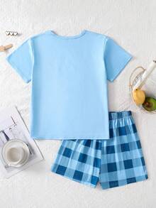 Tween Girls Pajamas Comfortable Fashionable Printed Elegant Short Sleeve Shorts 2 Pieces Set Loungewear - Blue and White - View 2