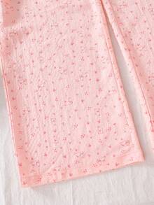 Piyama Anak Perempuan Remaja Nyaman, Modis, Motif Bunga Kecil, Elegan, 2 Potong Set Pakaian Santai - Baby Pink - View 10