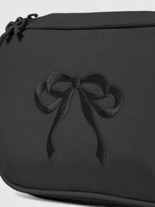 ROMWE Kawaii Bolsa de almacenamiento de cosméticos con bordado de lazo, cuadrada y de gran capacidad - Negro 1 - Ver 6