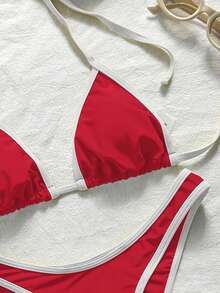 Swim SXY 2025 女款休閒運動風方領背心式連身泳衣 - 紅色 - 查看 7