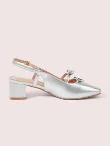 CUCCOO DOLLMOD Sepatu Mary Jane Gaya Retro Prancis Terbaru dengan Pita dan Hak Blok, Anggun & Elegan, Cocok untuk Hari Valentine, Natal, dan Musim Semi. - Perak, - View 7