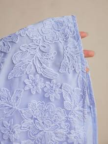 CielaLinda 女款荷葉邊刺繡短袖上衣 - 藍色 - 查看 7
