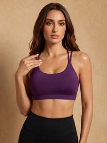 Silquee Women Plain Hollow Simple Sports Bralette, Casual Everyday Wear - Violet Purple - View 5