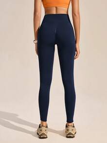In My Nature Women's Elastic High Waist Sports Leggings - Navy Blue - View 2