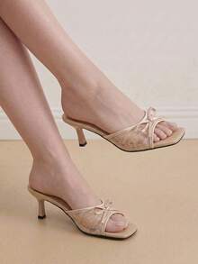Eladyva Apricot Open Toe High Heel Sandals, Breathable Mesh Vamp, Minimalist Slim Heel, Versatile Summer Sandals For Women - Apricot - View 2