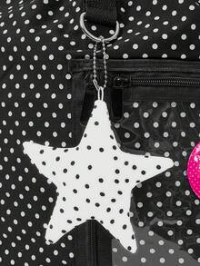 ROMWE Anime Mochila simple negra con lunares y cuerda para tirar, decoración de insignia de ala de estrella en el lateral con bolsillo de cremallera transparente, adecuada para ir a la escuela y desplazarse - Estrella de lunares - Ver 4