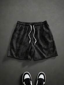 PAVTROS Herrshorts för sommaren, avslappnade och slitna, grå, med dragsko i midjan, retrostil, mångsidig design - Svart - Visa 3