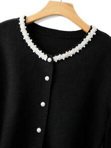 GlowEve CURVE Plus Size Elegant Fitted Pearl Button Round Neck Long Sleeve Cardigan Women Fall Winter Sweater Autumn Outfit - Black - View 4