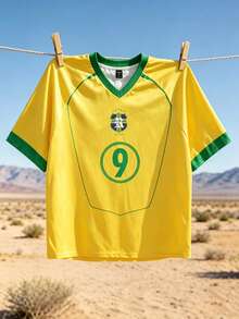 ROMWE MEN Men's World Cup Brazil Football Sports Short Sleeve T-Shirt - Yellow - View 5