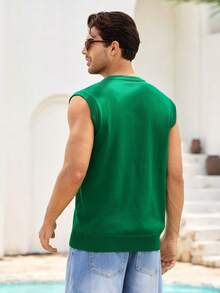 Mercer Haus Chaleco de punto casual y versátil de unicolor para hombres - Verde - Ver 2