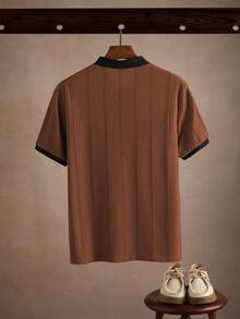 Core Aspect 男士翻領短袖 Polo 衫，針織鉤編面料，刺繡 Polo 衫，休閒 Polo 衫，鈕扣 Polo 衫，適合日常外出、朋友聚會、休閒週末時光，送給男朋友或丈夫的絕佳禮物，INS 熱銷 Polo 衫 - 棕色 - 查看 2