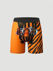 Chillnights Men's Tiger Print Boxer Briefs, Wild Animal Graphic Striped Underwear, Comfortable Mid Length Boxers - Yellow - View 1