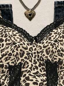 SHEIN Sexy Summer Vacation Lace-Trimmed Leopard Print Camisole Top - Coffee Brown - View 4